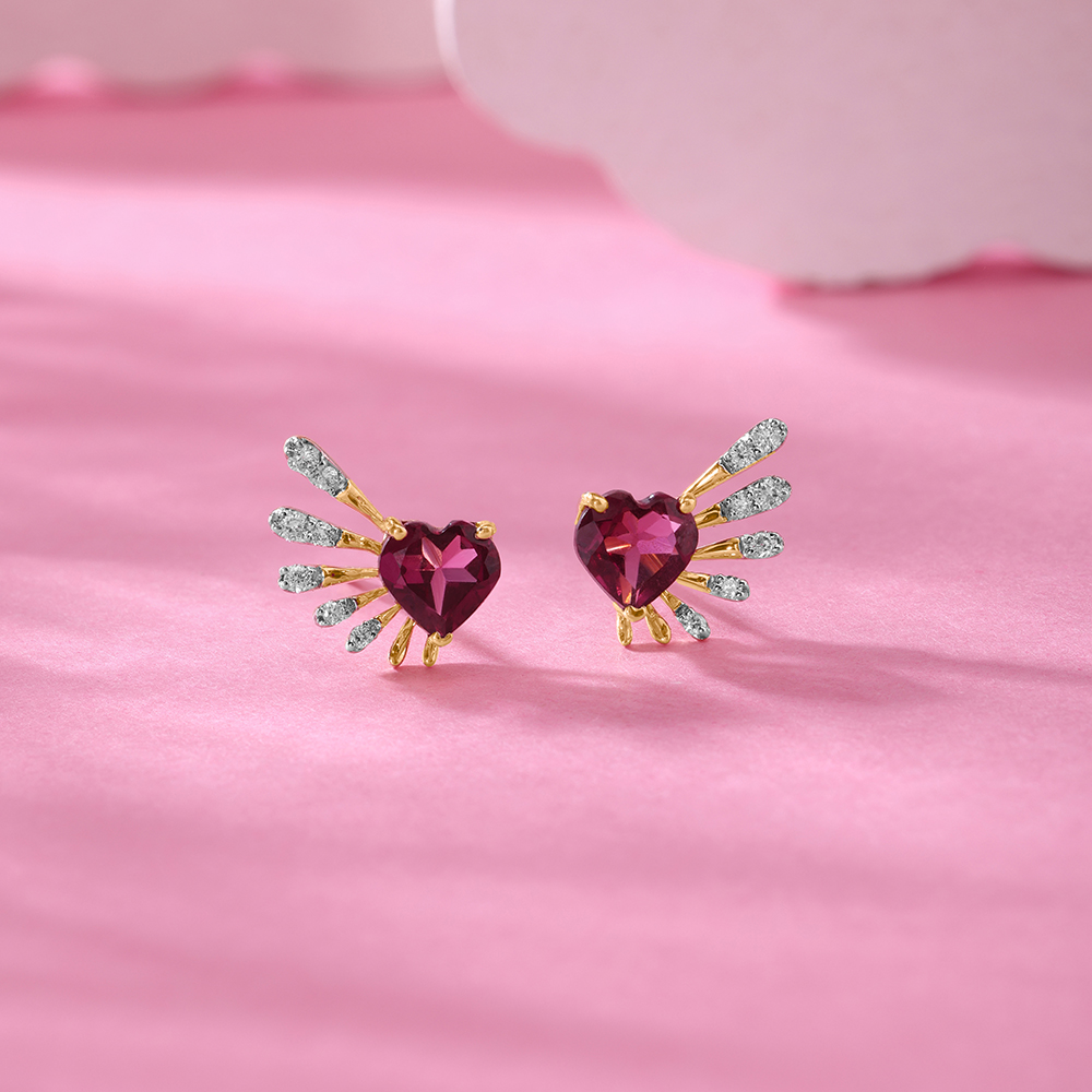 Cupid Edit 14KT Gold Diamond & Pink Garnet Stud Earrings,,hi-res image number null