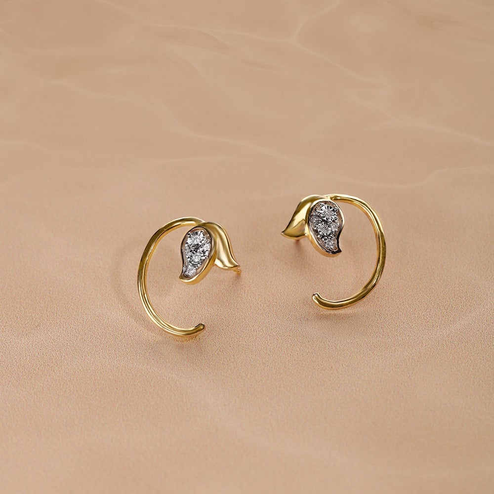 Chic Tulip 14 Kt Gold & Diamond Stud Earrings,,hi-res image number null