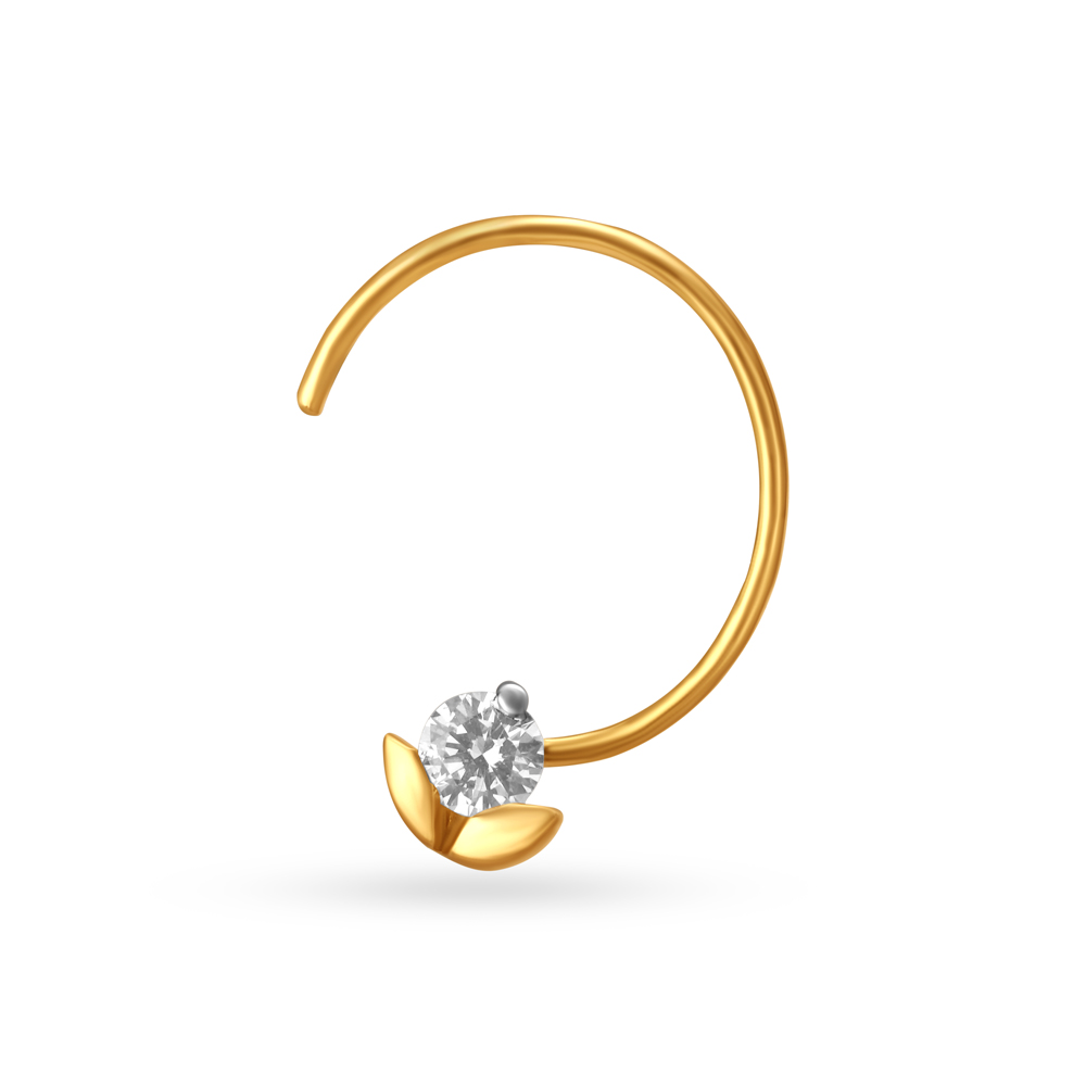 Flowerbud Gold and Diamond Nose Pin,,hi-res image number null