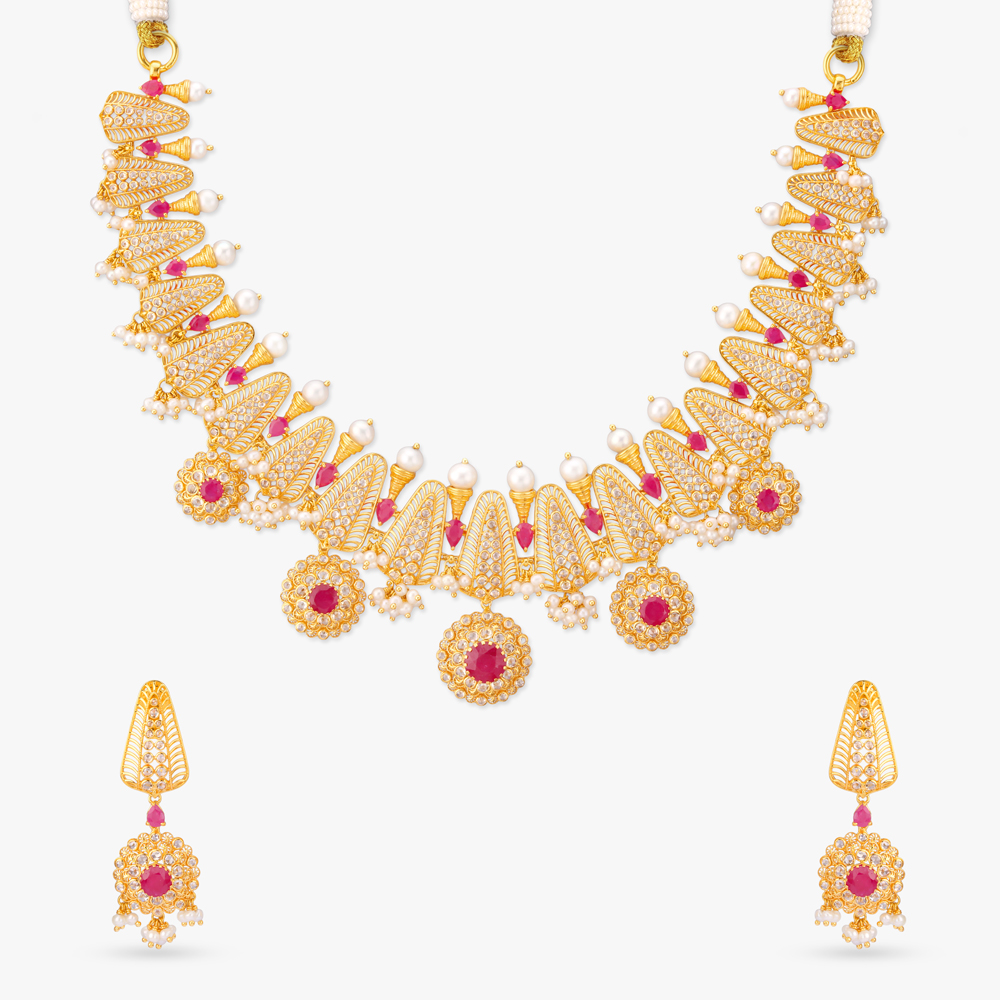 Rhythmic Radiance Gold Bottu Mala Necklace Set,,hi-res image number null