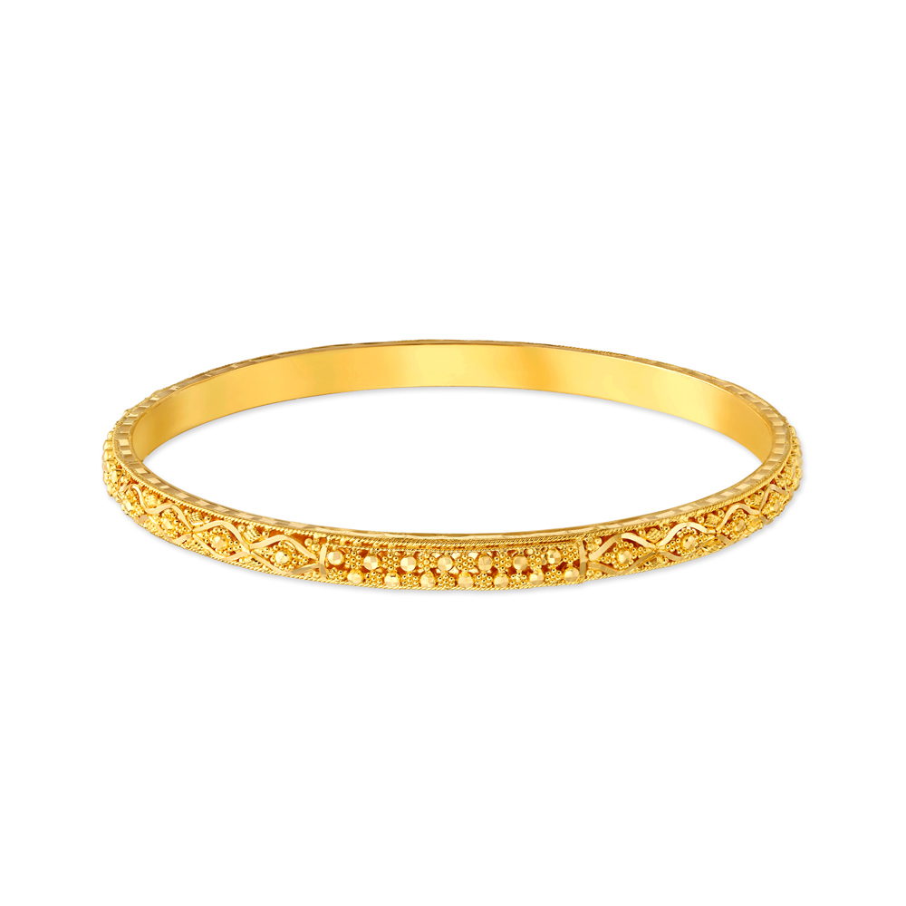 Detailed Rawa Work Floral Motif Gold Bangle,,hi-res image number null