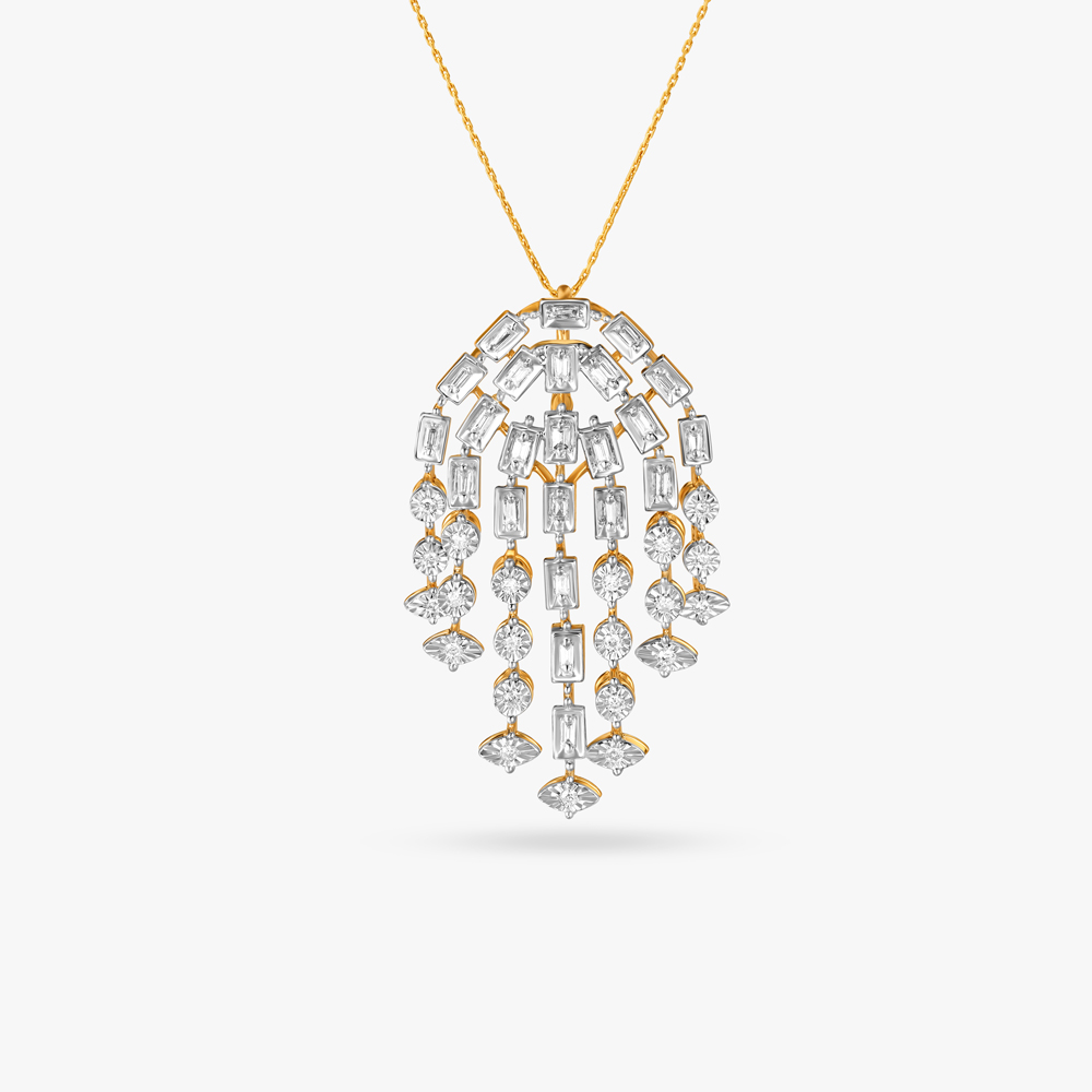 Sleek Cascade Diamond Pendant and Earrings Set,,hi-res image number null