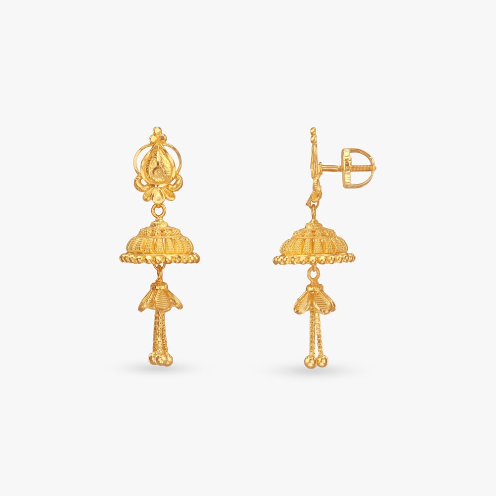 

Umbrella Bloom Gold Jhumka Earrings