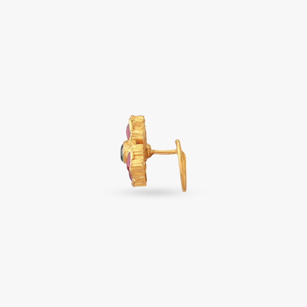 Emerald Bloom Gold Nose Pin,,hi-res image number null