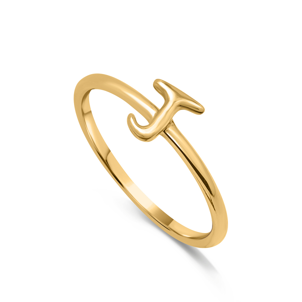 Letter J 14KT Yellow Gold Initial Ring,,hi-res image number null