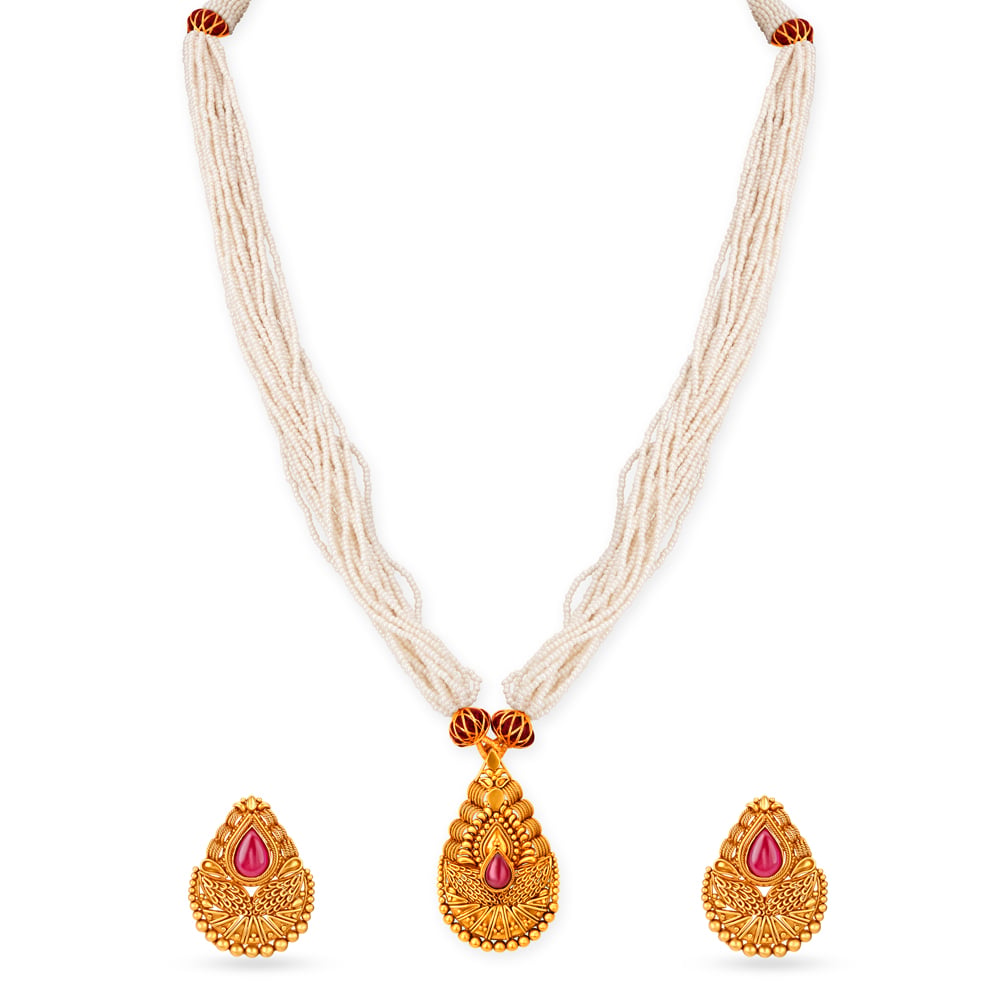 Vibrant Gold Pendant and Earrings Set,,hi-res image number null