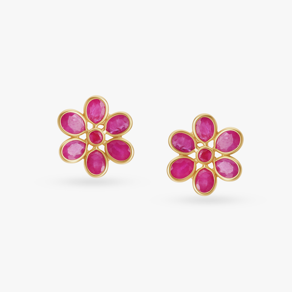 Shimmering Ruby Sunflower Pendant with Chain and Earrings Set,,hi-res image number null