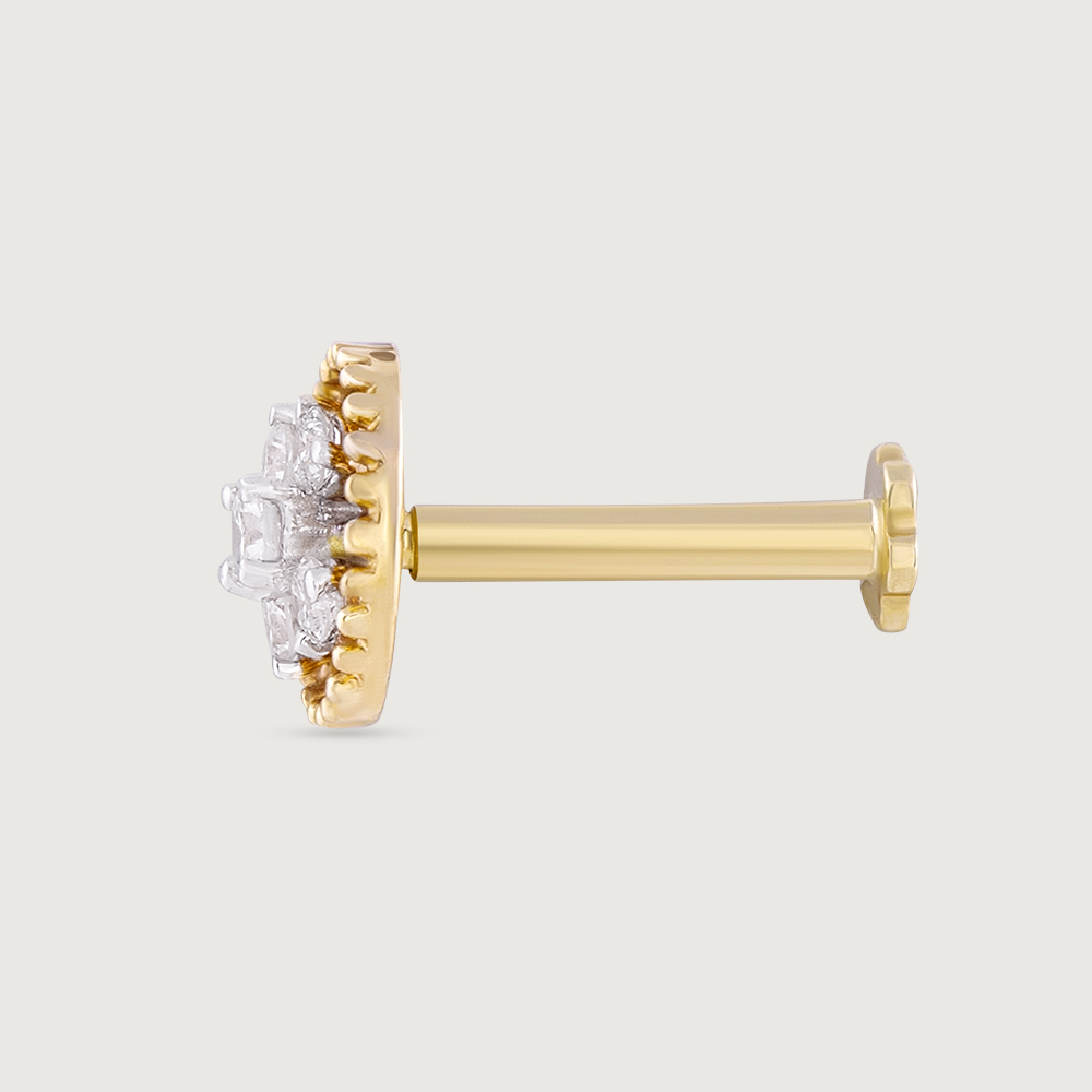 Bloom Circle Gold and Diamond Nose Pin,,hi-res image number null