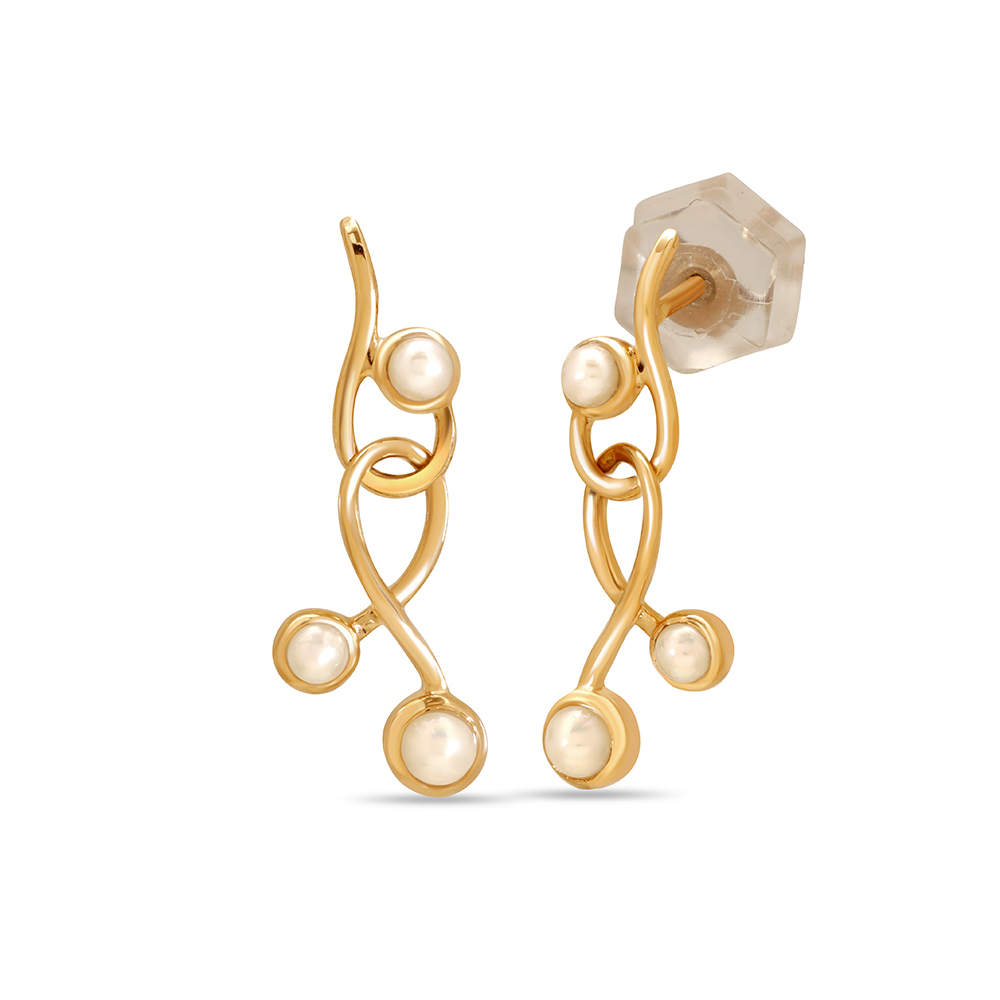 14KT Yellow Gold Elegant Swirls Pearl Drop Earrings,,hi-res image number null