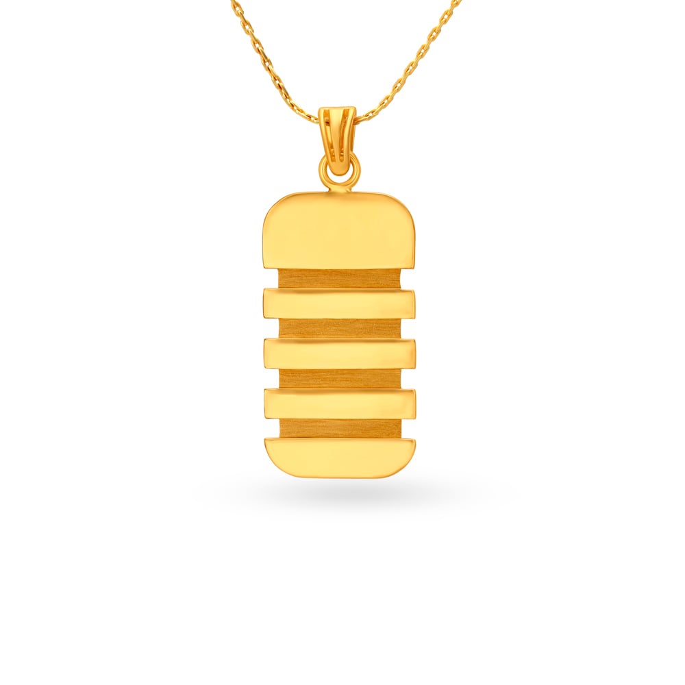 Three Stripe Carved Gold Pendant For Men