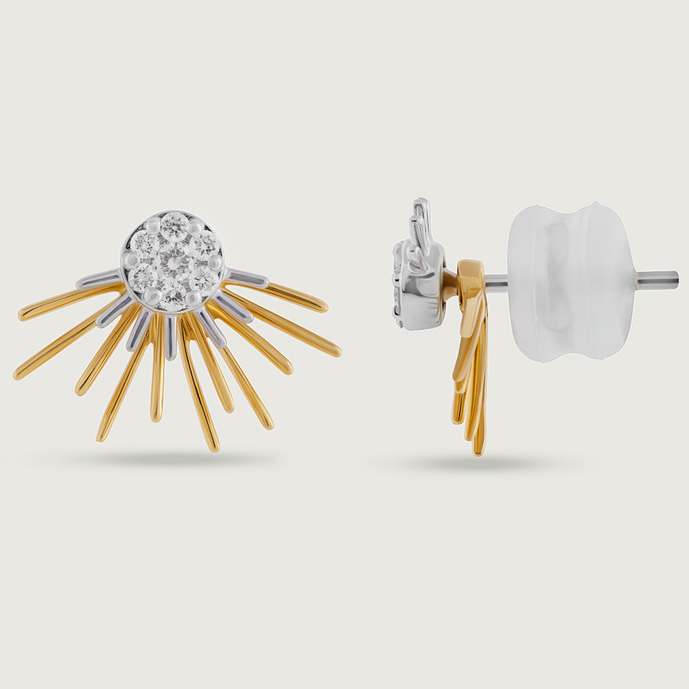 Radiant Sunburst Gold & Diamond Stud Earrings,,hi-res image number null