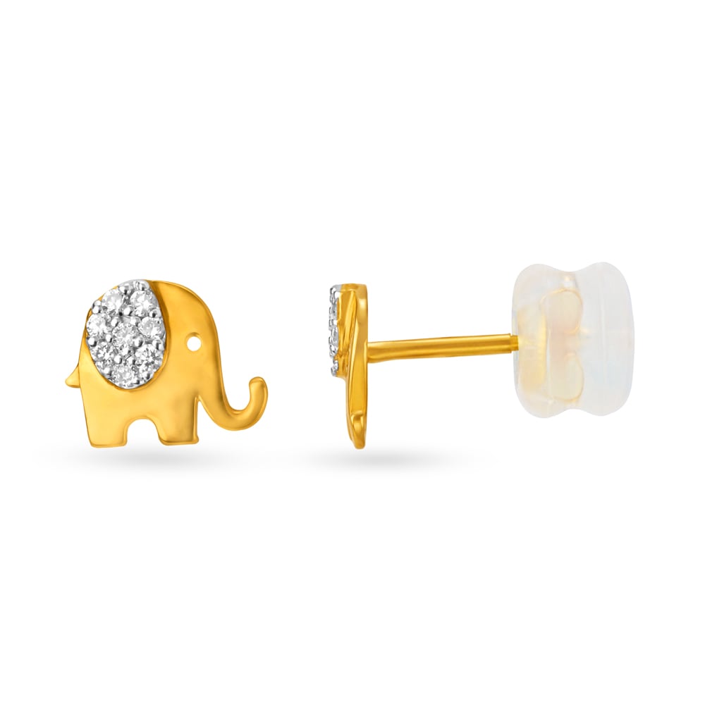 Simplistic 18 Karat Gold And Diamond Elephant Stud Earrings,,hi-res image number null