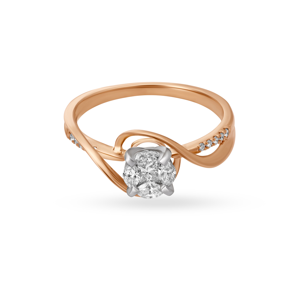 Elegant Floral Diamond Ring in White and Rose Gold,,hi-res image number null