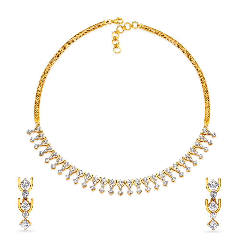 Luxurious Diamond Embellished Gold Necklace Set,,hi-res image number null