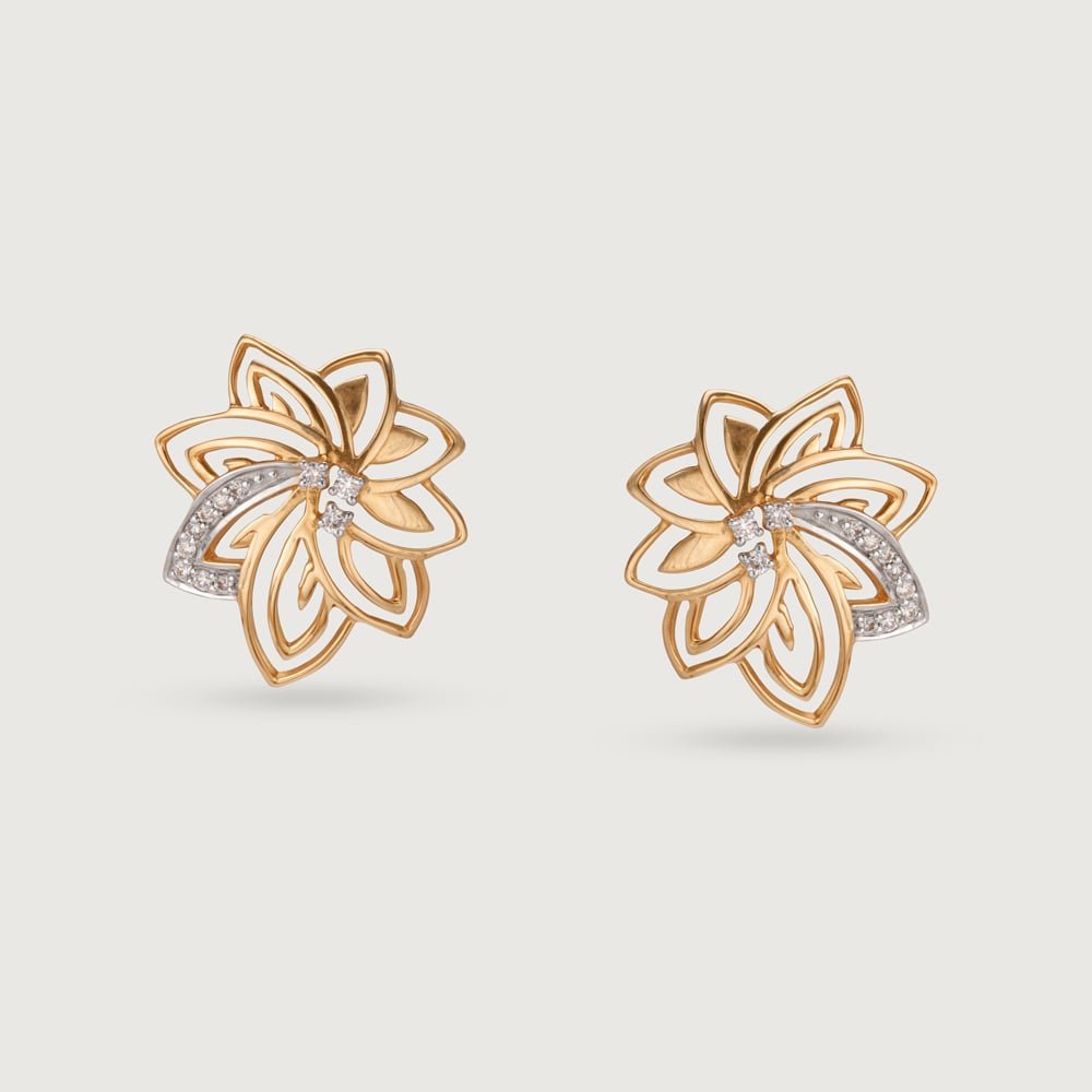 Flourishing Elegance Diamond 14KT Yellow Gold Stud Earrings,,hi-res image number null