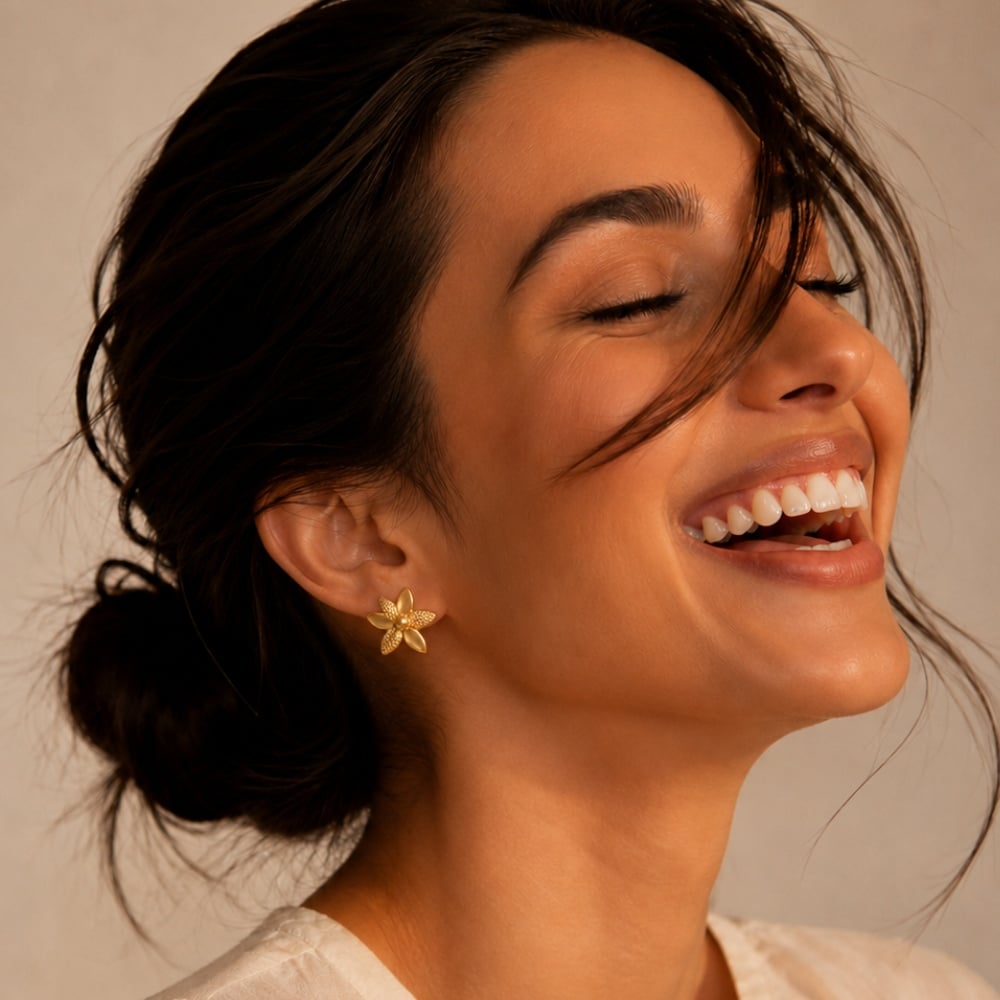 Textured Floral Gold Stud Earrings,,hi-res image number null
