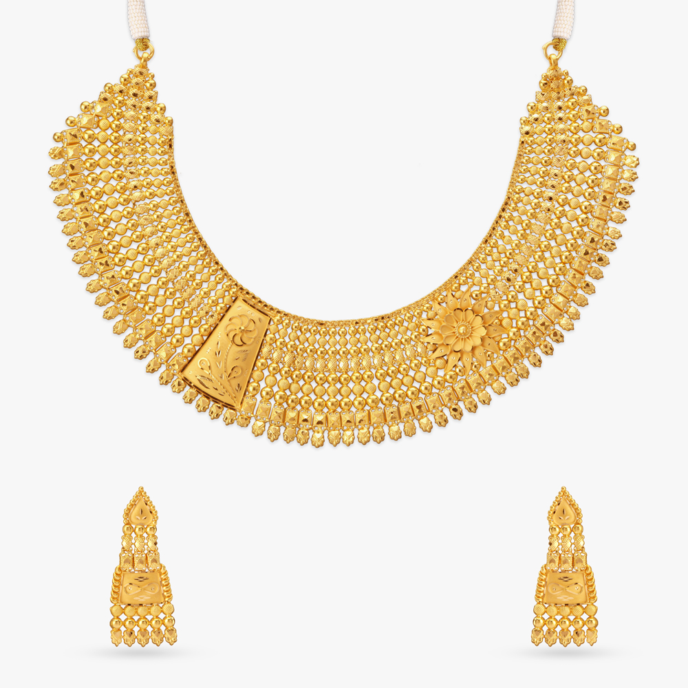 Radiant Petals Gold Choker Necklace Set,,hi-res image number null