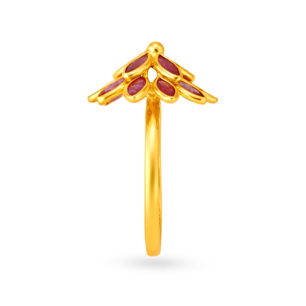 Brilliant 22 Karat Gold And Ruby Flower Ring,,hi-res image number null