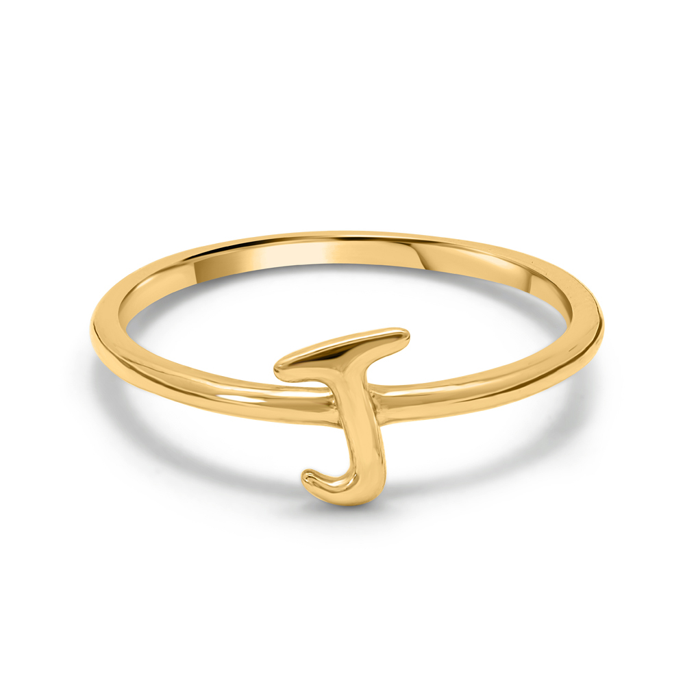 Letter J 14KT Yellow Gold Initial Ring,,hi-res image number null