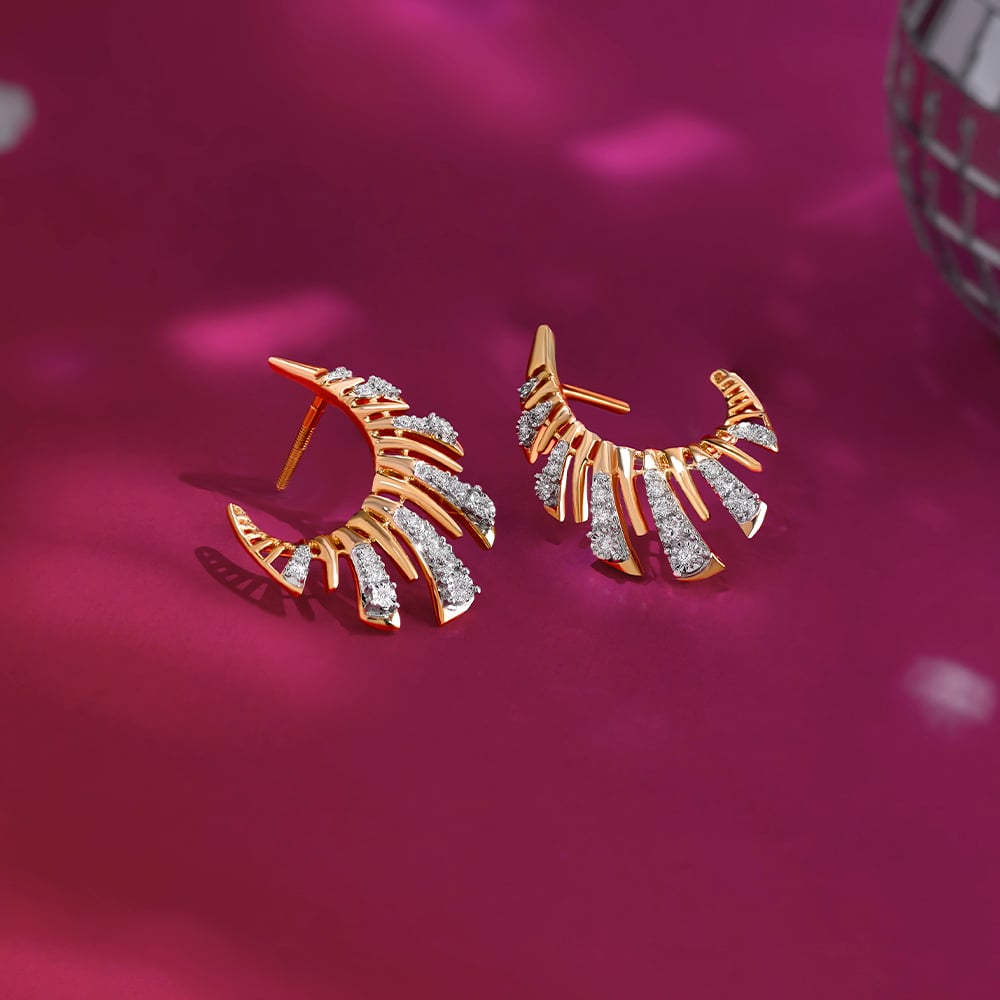 Laser Glam Gold & Diamond Stud Earrings,,hi-res image number null