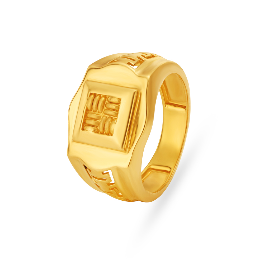 Square Carved Rugged Gold Finger Ring For Men