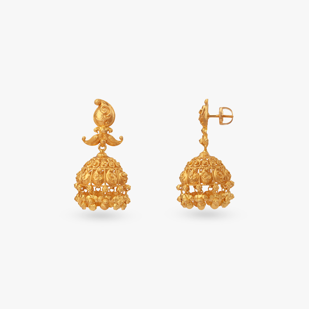 Ornate Swirl Gold Jhumka Earrings,,hi-res image number null