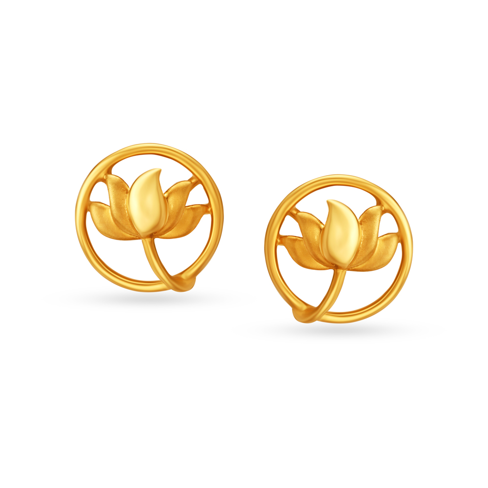 Floral Gold Stud Earrings For Kids,,hi-res image number null