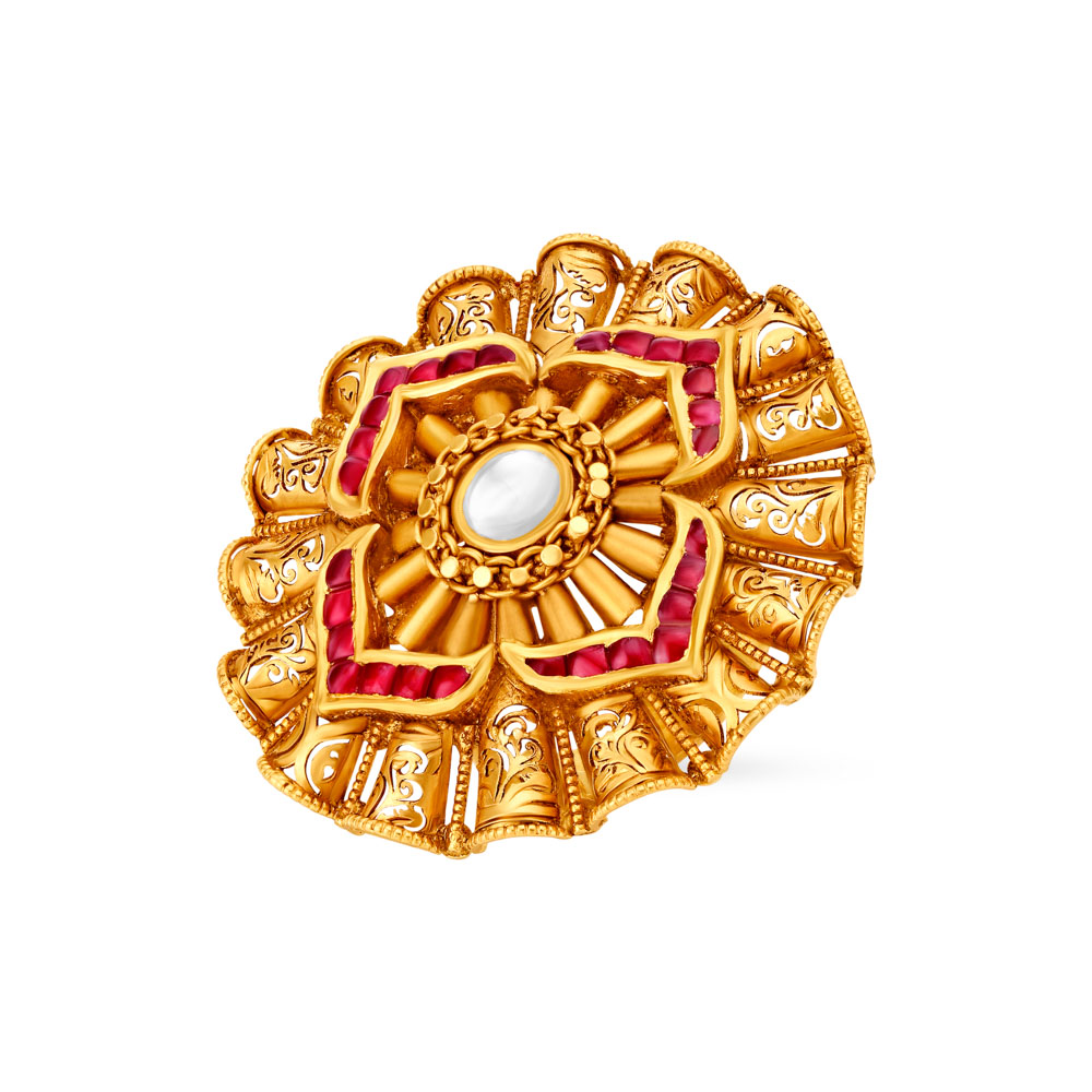 Gold and Kundan Work Finger Ring