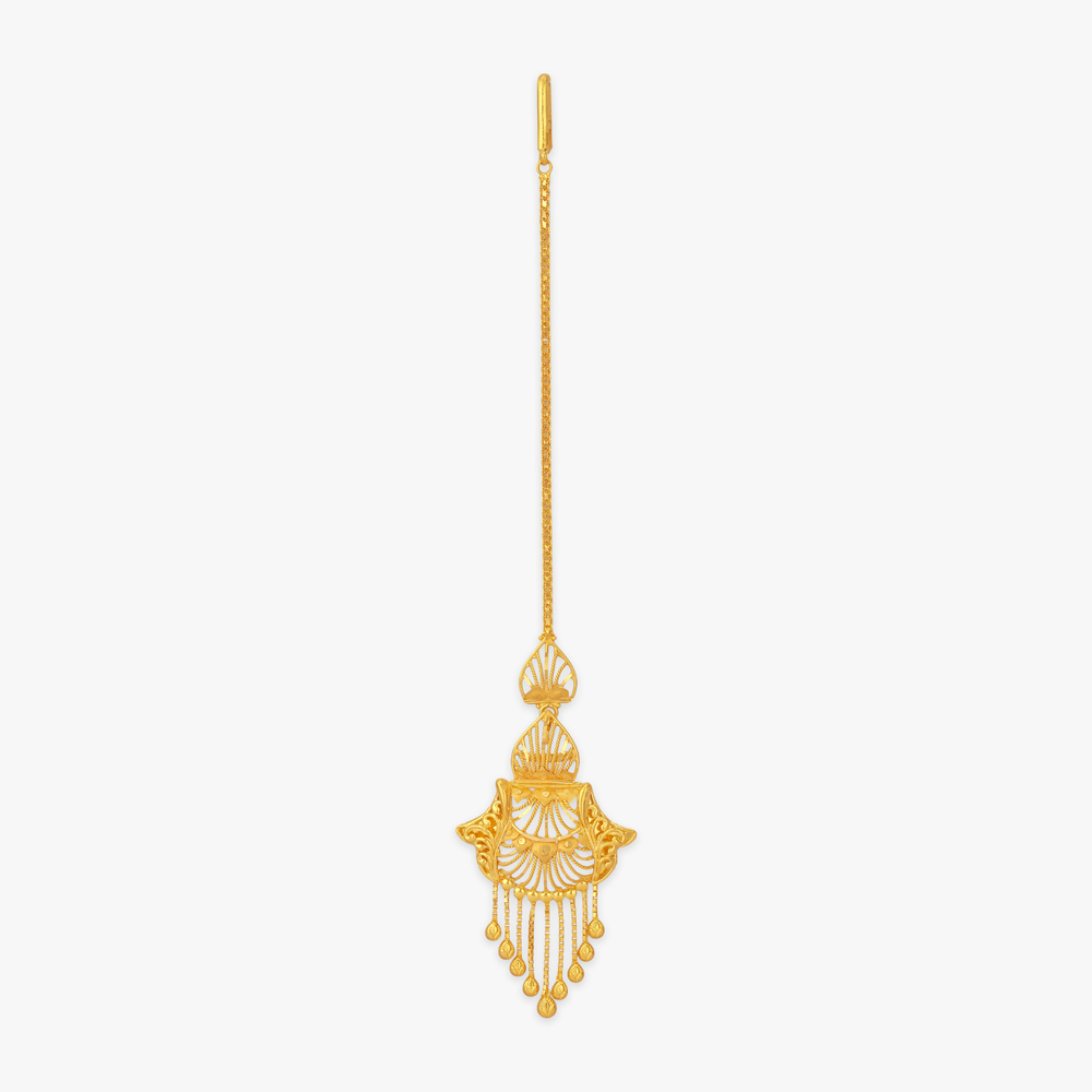 Arched Drape Gold Maang Tikka,,hi-res image number null