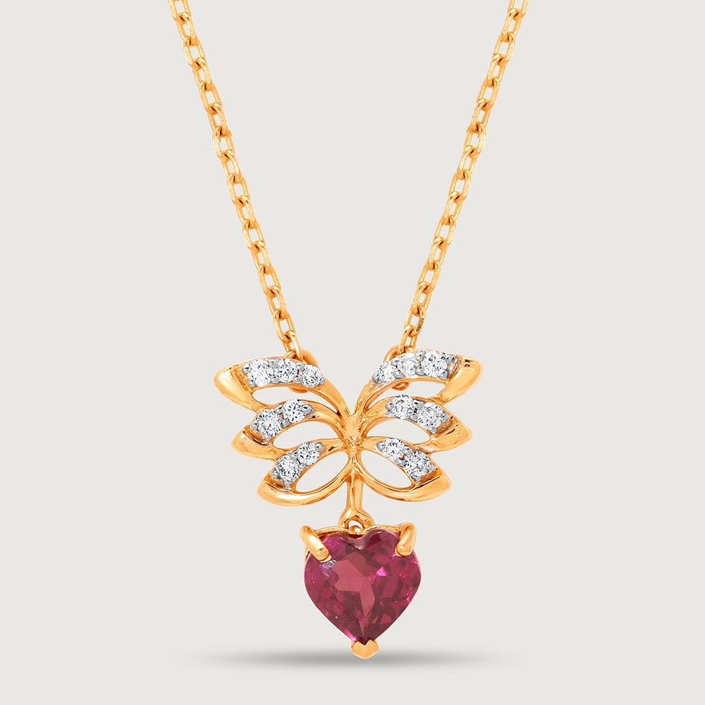 Winged Heart 14KT Gold, Diamond & Pink Garnet Pendant with Chain,,hi-res image number null