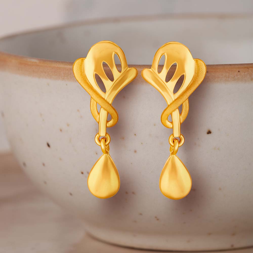 Alluring 22 Karat Yellow Gold Artistic Teardrop Drop Earrings,,hi-res image number null