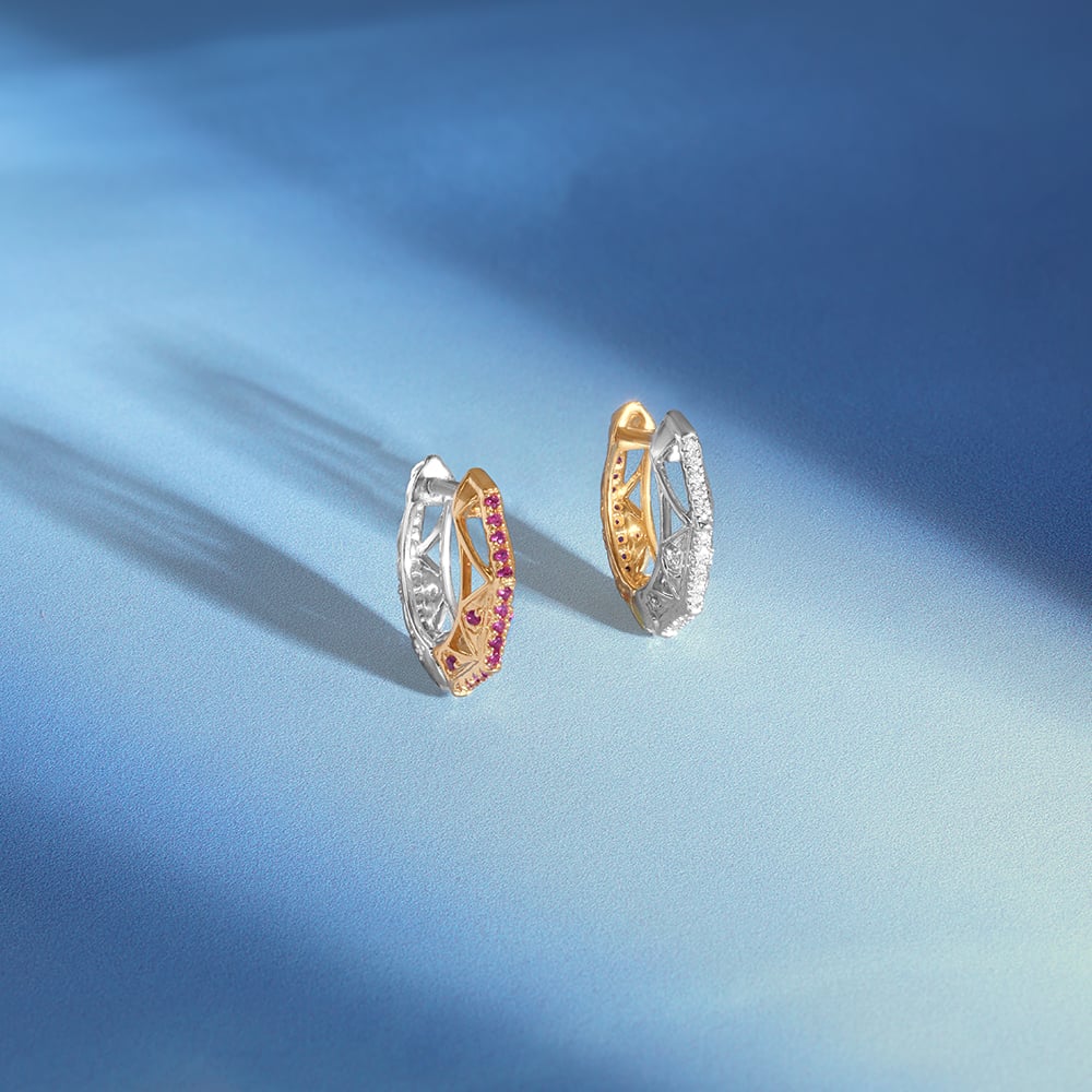 Dual Radiance Ruby & Diamond Hoop Earrings,,hi-res image number null