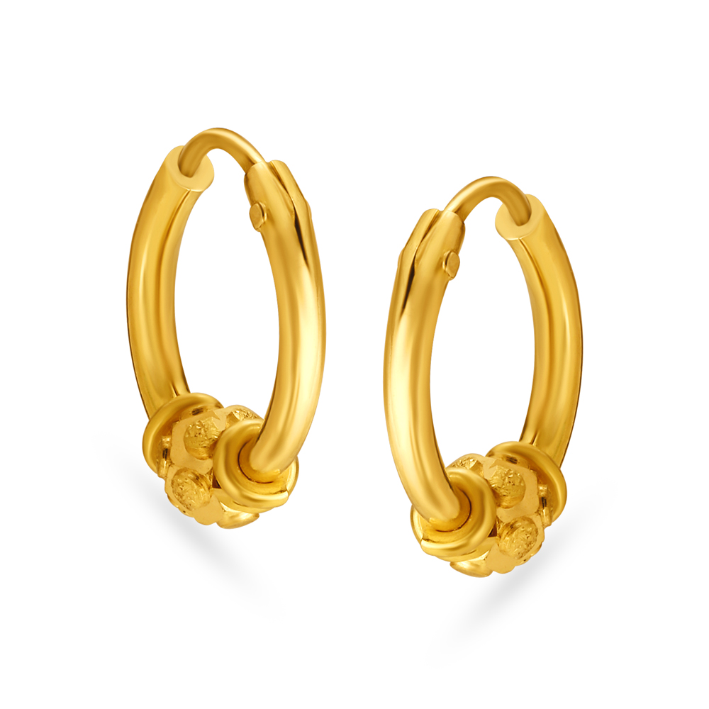 Ornate 18 Karat Gold Geometric Beaded Hoop Earrings,,hi-res image number null