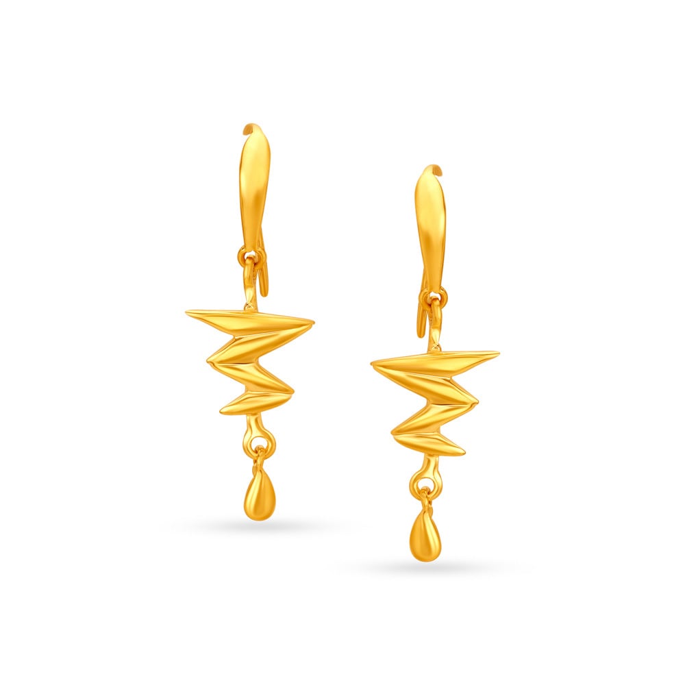 

Sophisticated Yellow Gold Thunderbolt Hoop Earrings