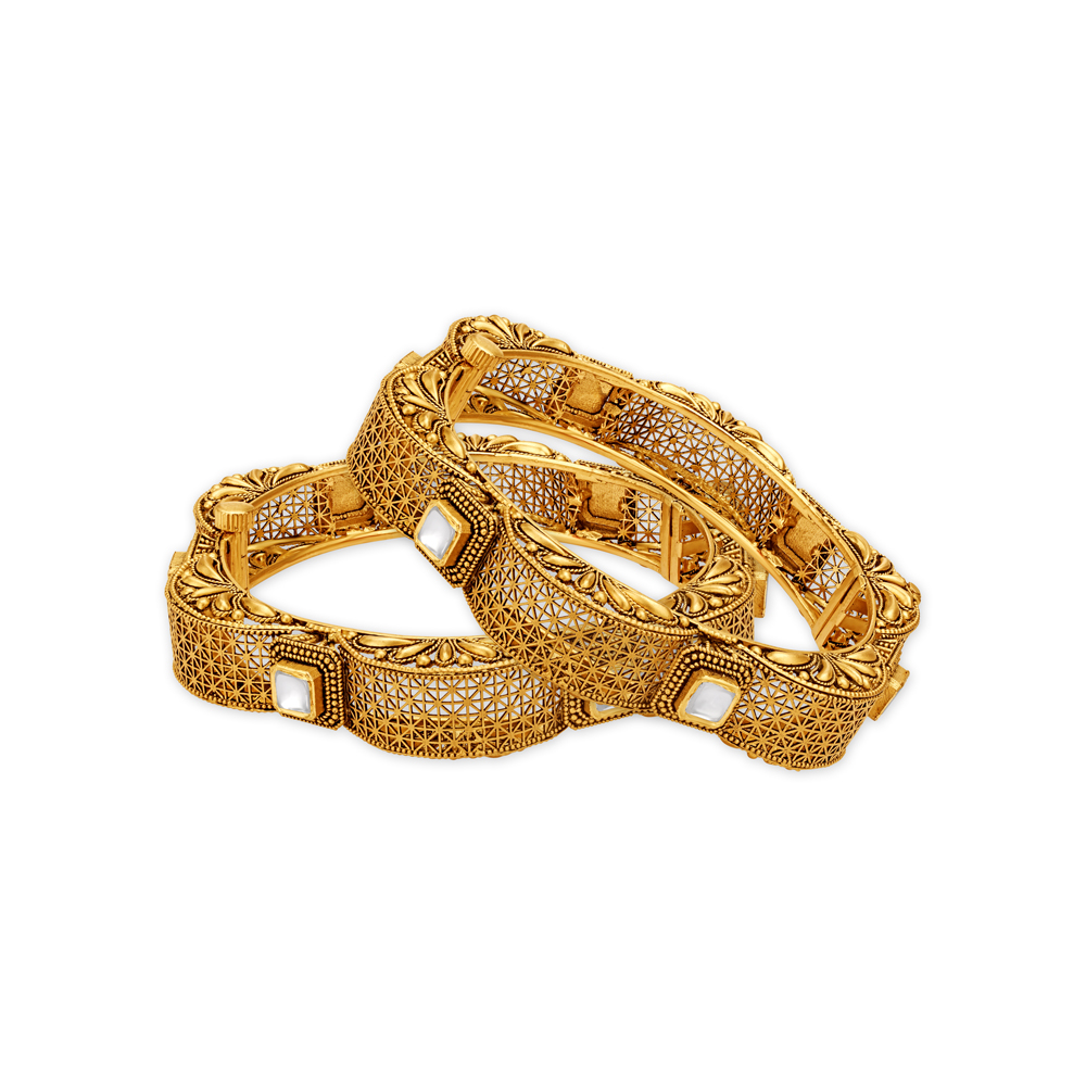 Captivating Architectural Jaali Bangle with Precious Stones,,hi-res image number null