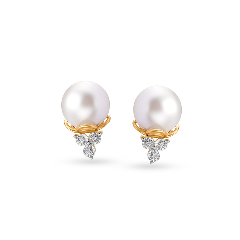 Brilliant Flowerbud Pearls and Diamond Stud Earrings,,hi-res image number null