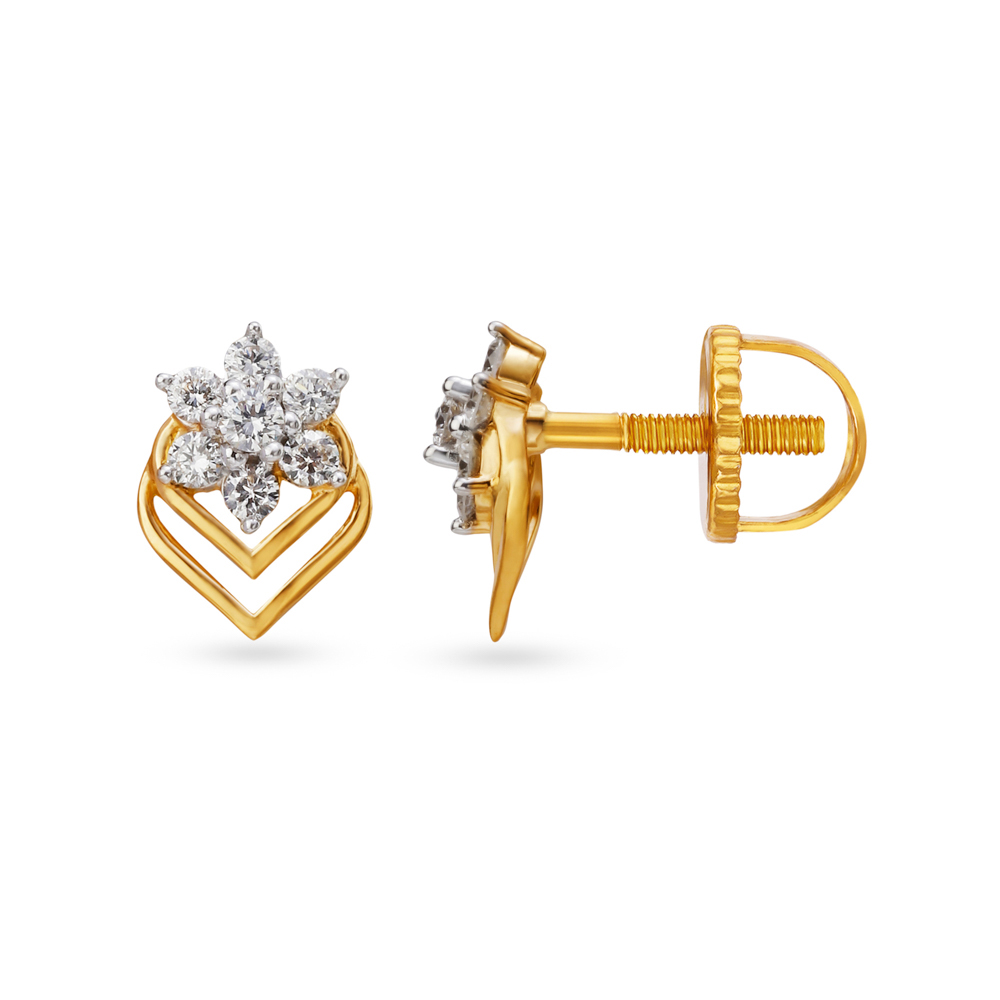Enchanting Floral Diamond Stud Earrings,,hi-res image number null