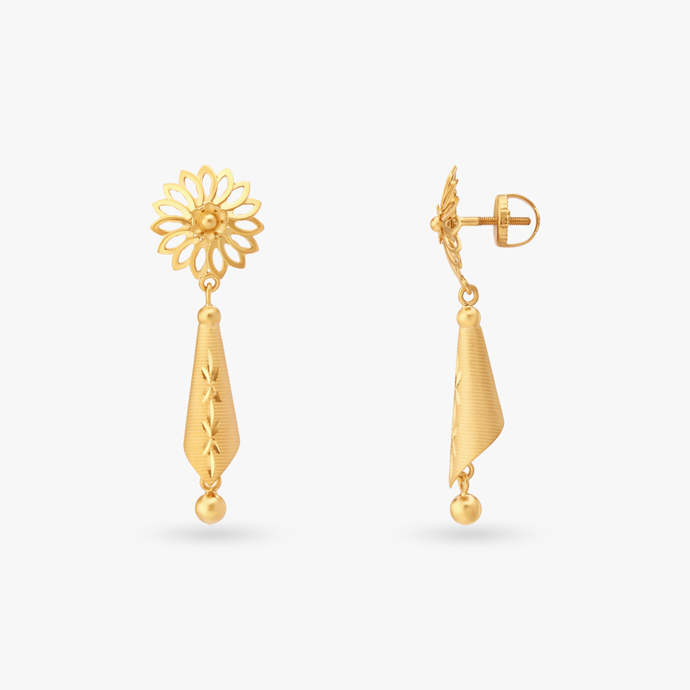 Floral Gold Drop Earrings,,hi-res image number null