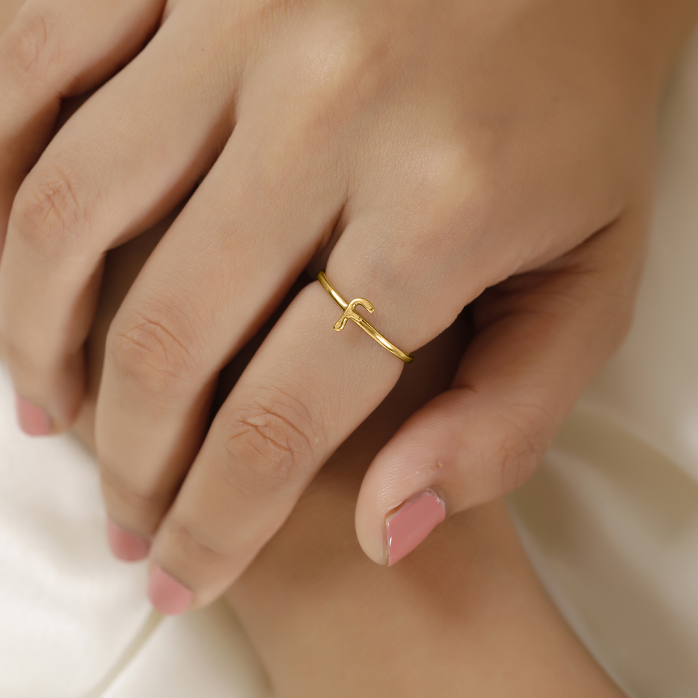 Letter F 14KT Yellow Gold Initial Ring,,hi-res image number null