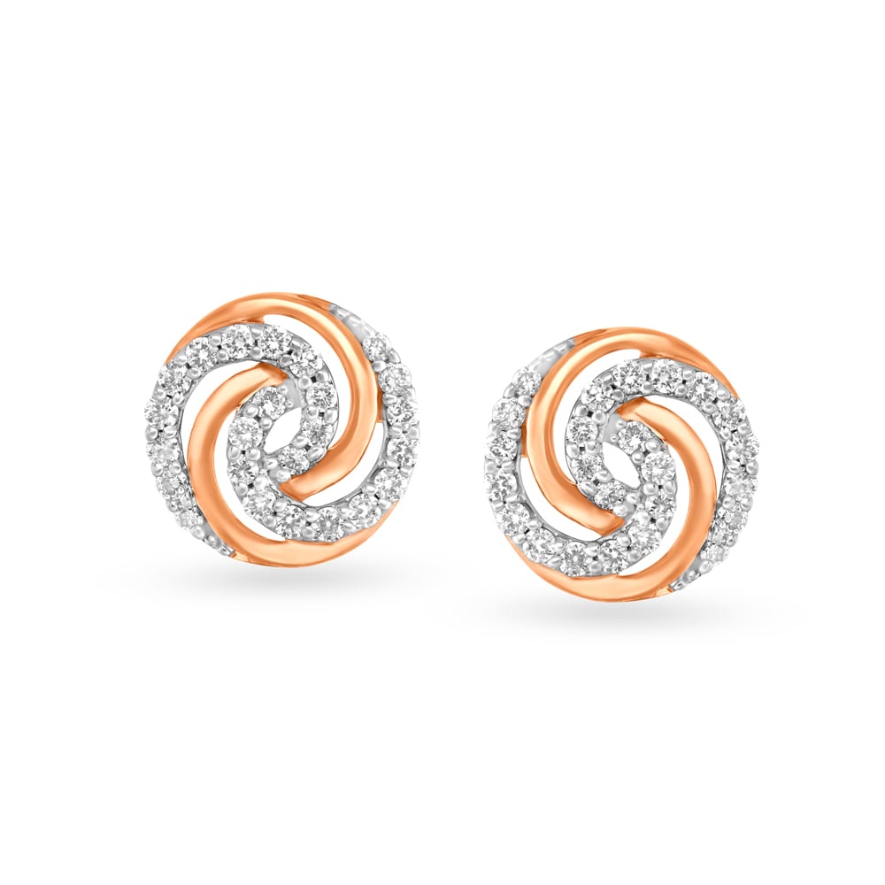 Hypnotic Rose Gold and Diamond Round Stud Earrings,,hi-res image number null