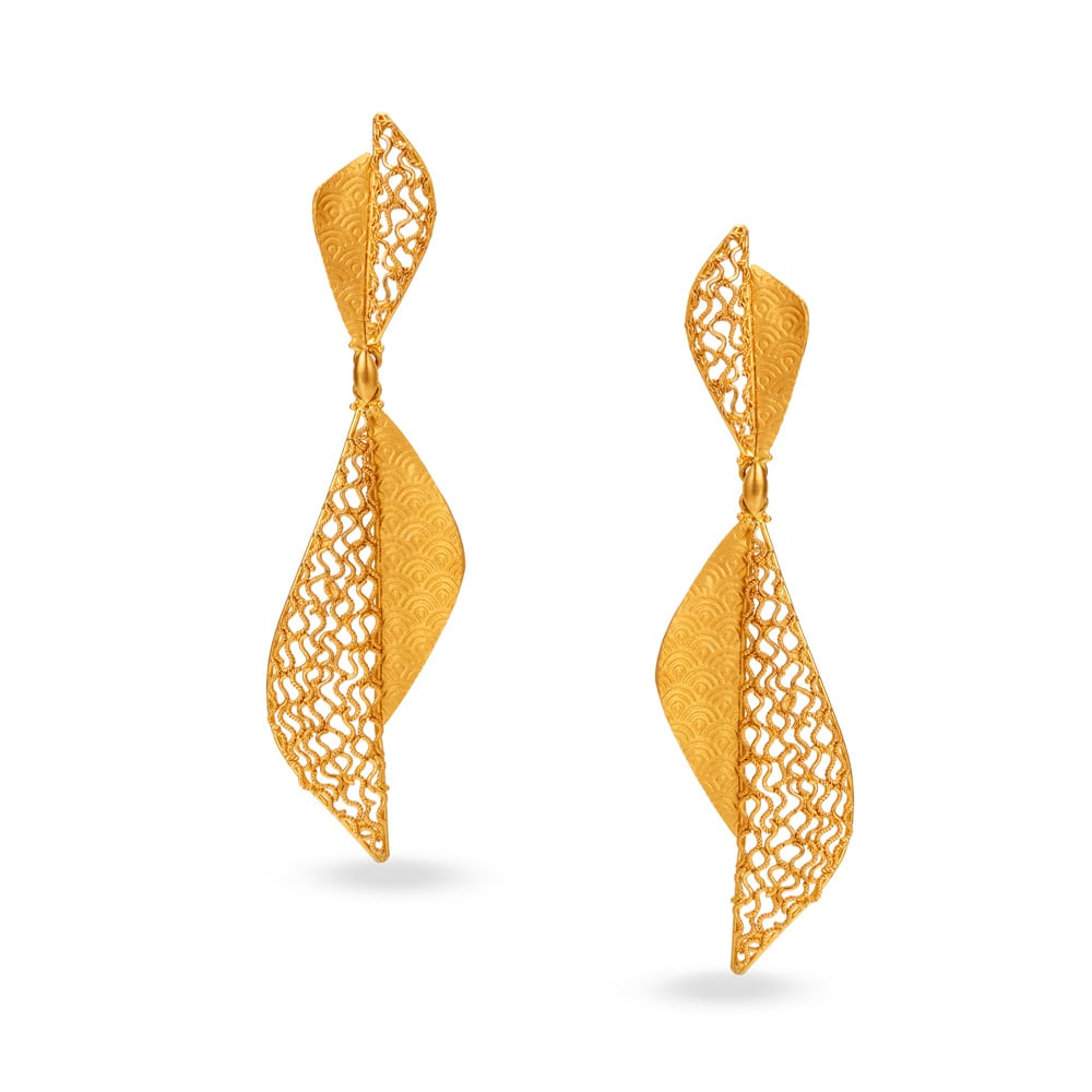 Eccentric Filigree Jali Work Gold Drop Earrings,,hi-res image number null