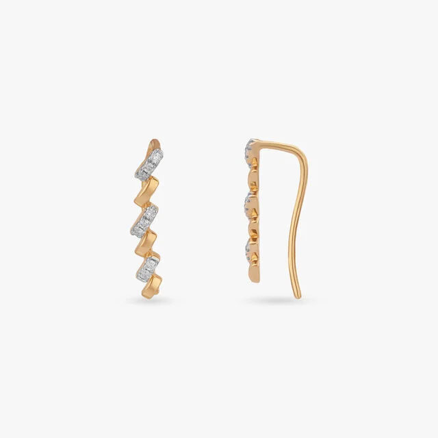Linear Wave Diamond Stud Earrings,,hi-res image number null