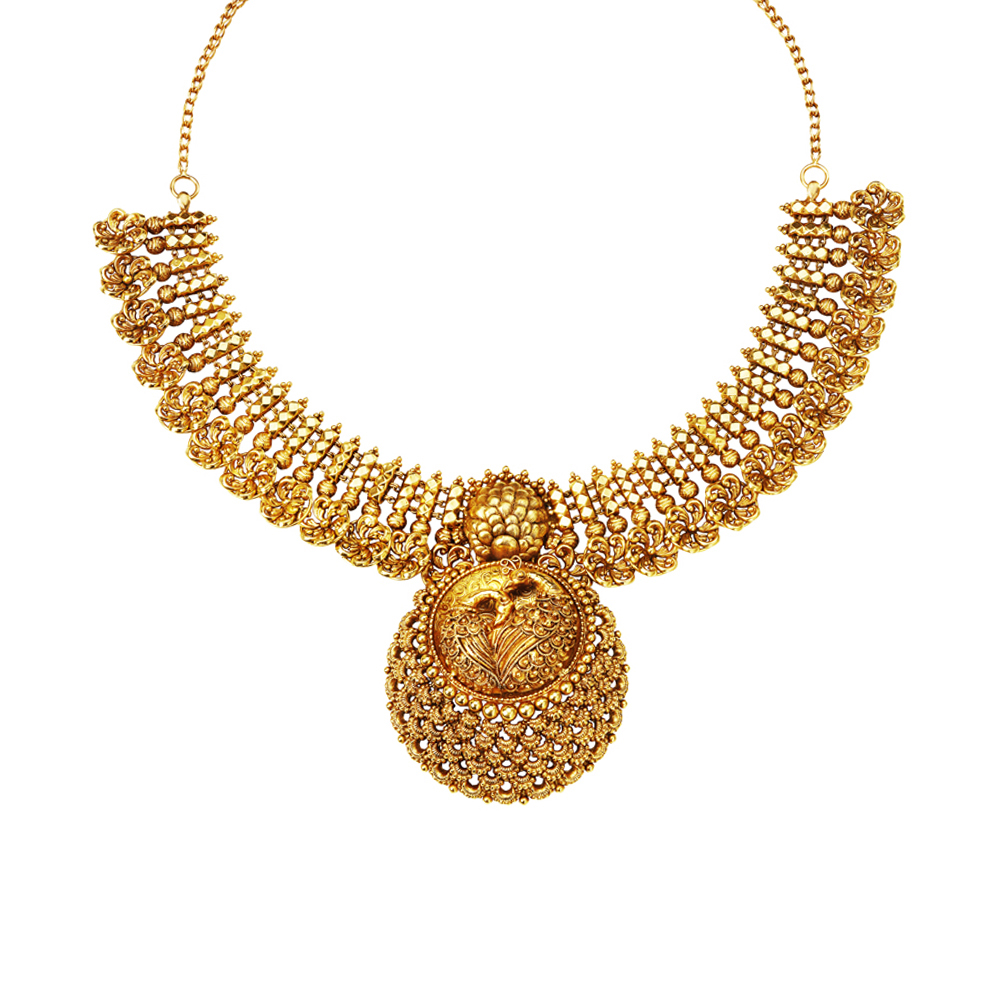 Peacock and Floral Motif Gold Necklace Set,,hi-res image number null