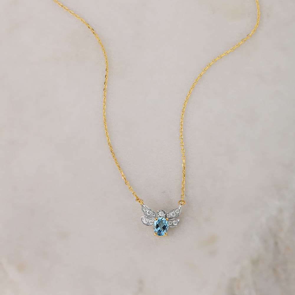 Butterfly Bliss 14KT Blue Topaz Diamond Pendant and Chain,,hi-res image number null