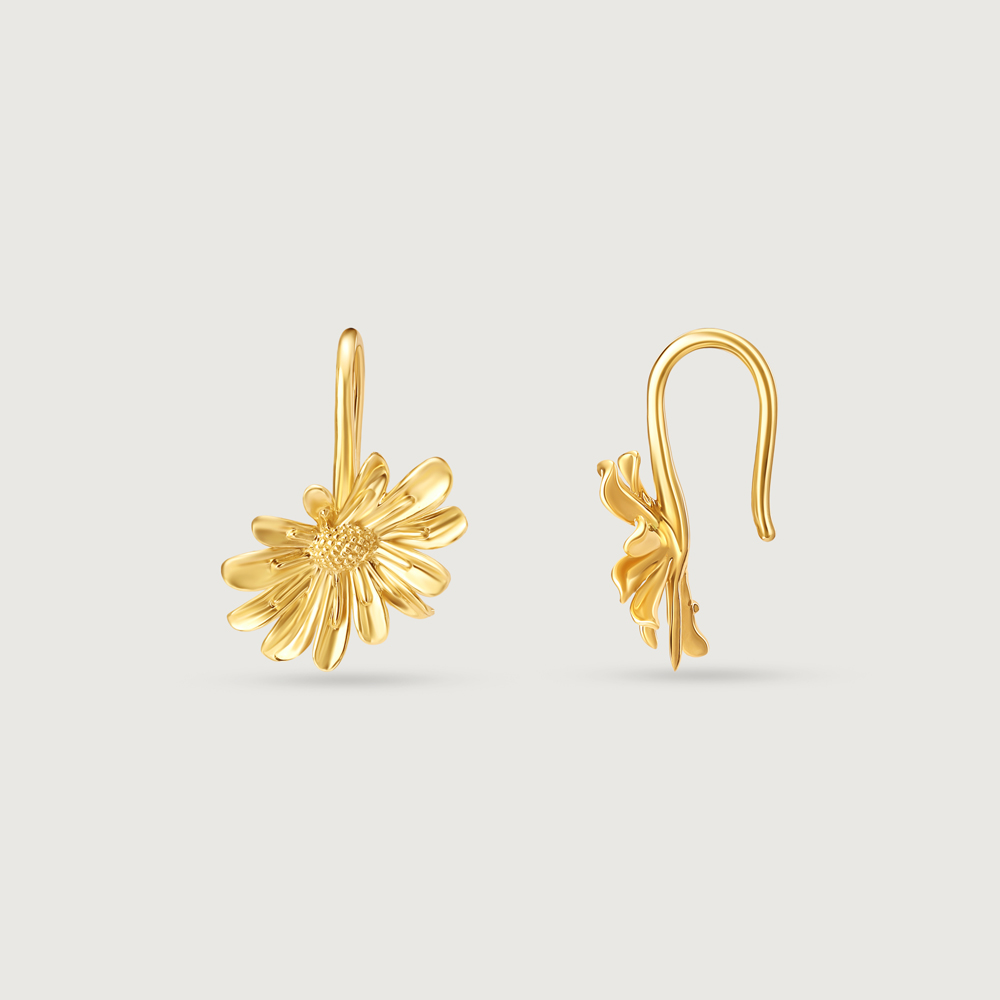 Dainty Daisy Gold Hoop Earrings,,hi-res image number null
