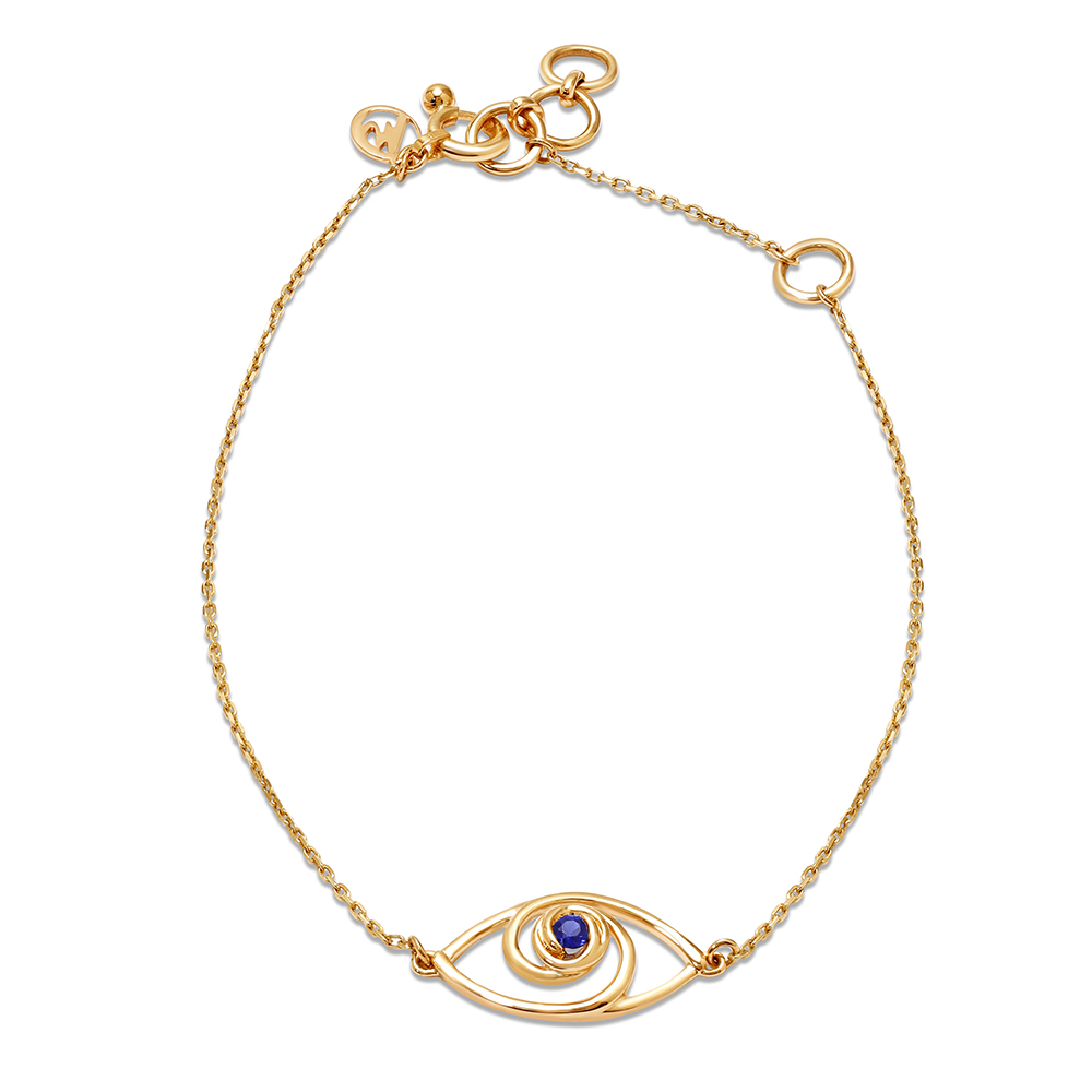 14KT Yellow Gold Wavy Evil Eye Bracelet,,hi-res image number null