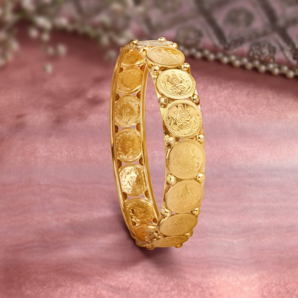 Striking Coin Style Gold Bangle,,hi-res image number null