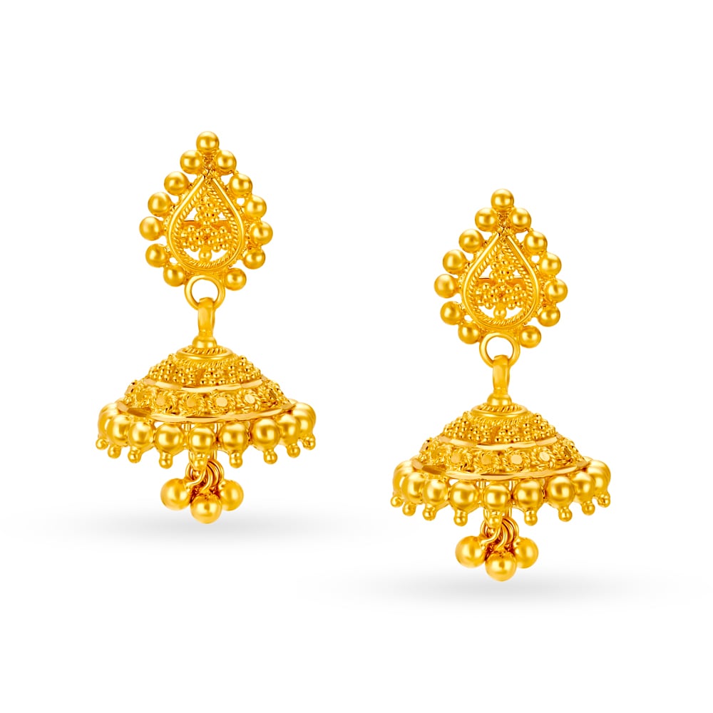 Gold Jali Work Jhumka Earrings