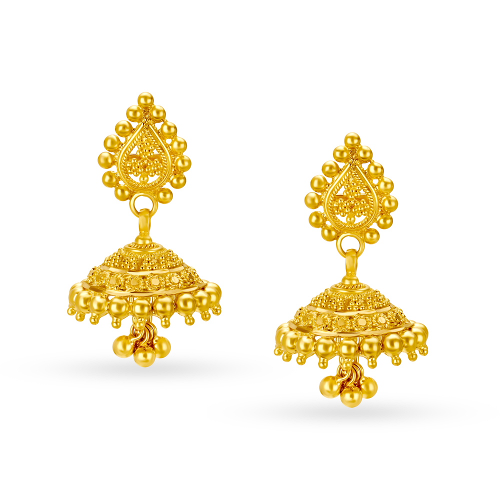 Gold Jali Work Jhumka Earrings