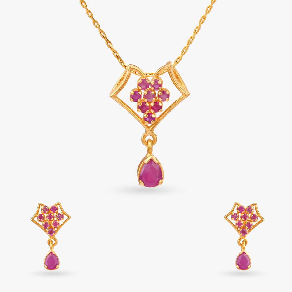 Edgy Bloom Ruby Pendant and Earrings Set,,hi-res image number null